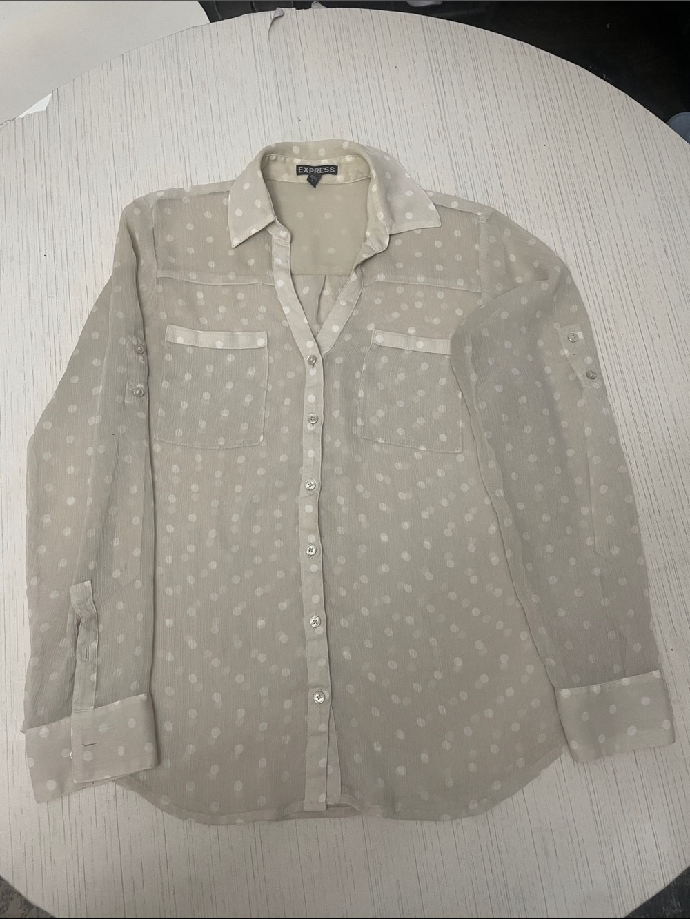 Express women’s Cream Polka Dot Button-Down Shirt